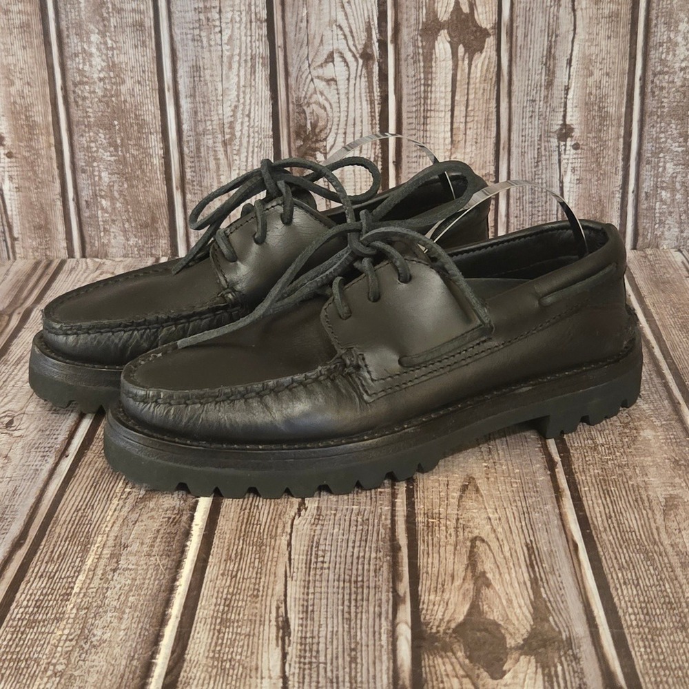 Sz 6/ 36.5 Womens Sperry Top-Sider Original Lug Vibram Sole Black Leather Shoes